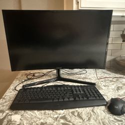 Gaming Chair, Monitor, Keyboard, Mouse And Walk Decor