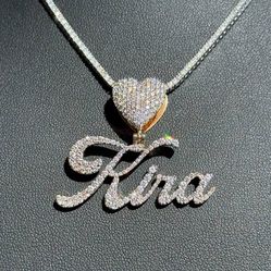 10k solid yellow gold 3CTW Natural  Diamond  “ Kira ” name Heart Pendant charm