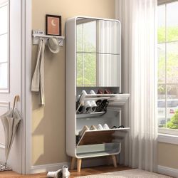 Modern Arc Design Shoe Cabinet With Flip Drawers 4 Mirrors Door Shoe Cabinet  [NEW] **Assembly Req** 