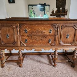 Early 1900's Jacobean style formal oak dining set and buffet