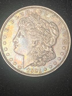 Rainbow tone 1921 Morgan Silver Dollar Coin