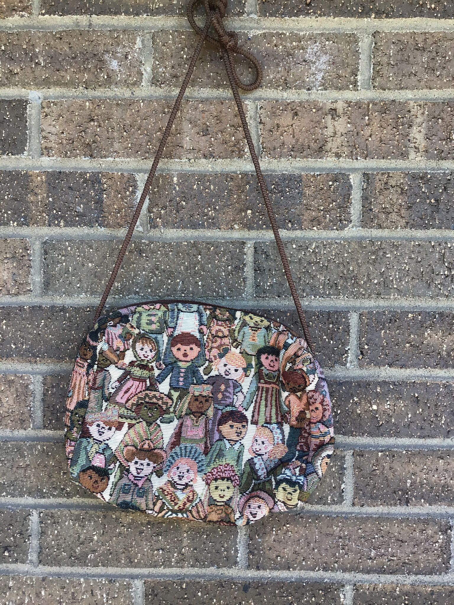 Canvas Purse with Shoulder Straps, People pattern