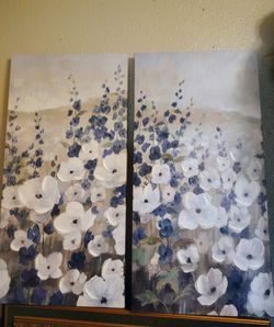 White & Blue Flowers  hobby lobby Canvas Wall Decor Set