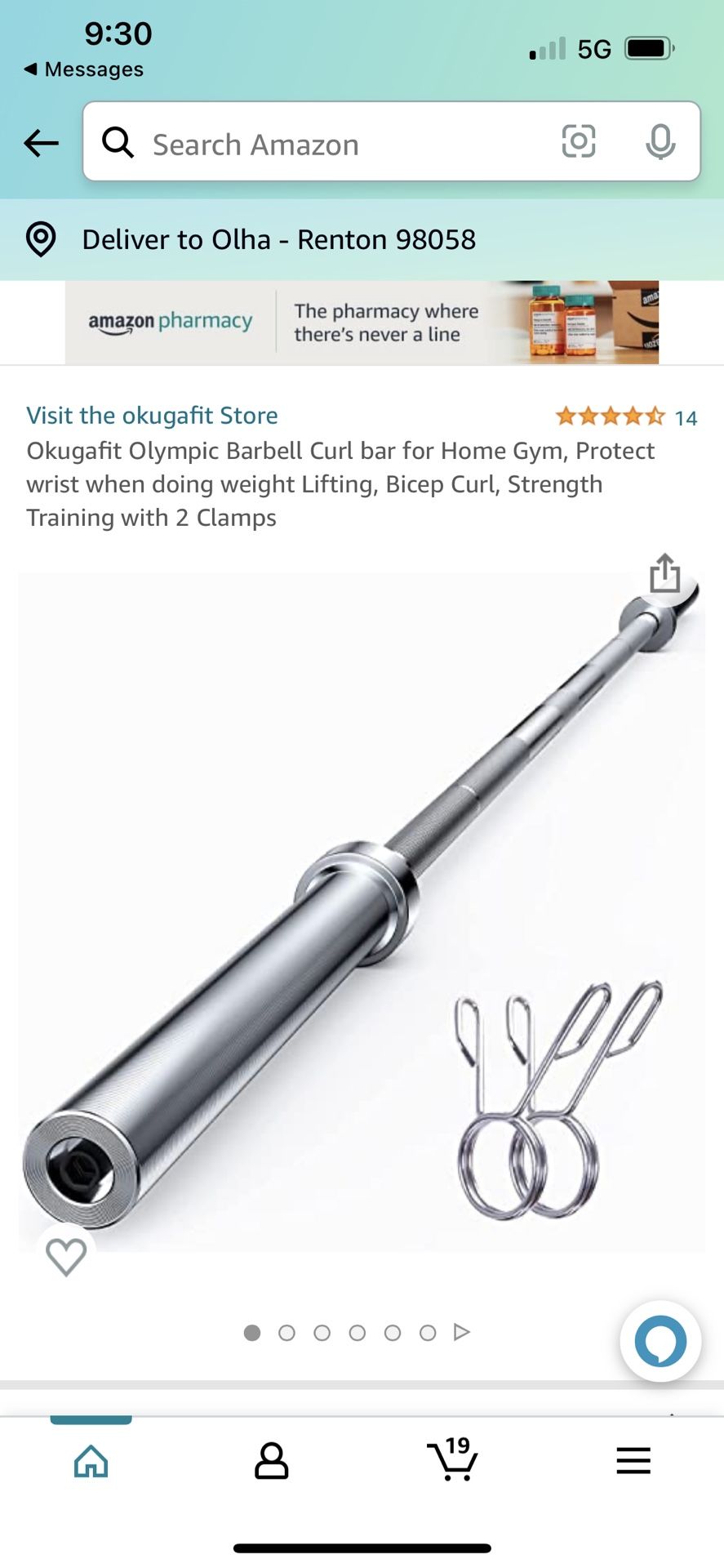 Okugafit Olympic Barbell Curl bar for Home Gym, Protect wrist when doing weight Lifting, Bicep Curl, Strength Training with 2 Clamps