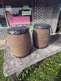Decorative Woven Stools / Side Tables - Pair