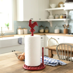 Cast Iron Red Rooster Paper Towel Holder Stand Country Kitchen Farmhouse Decor Nice!