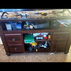 TLC 55’ Tv And Marble Top Tv Stand 