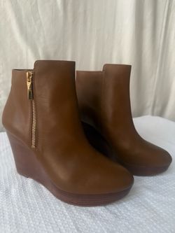 Brown Leather Wedge Ankle Boots