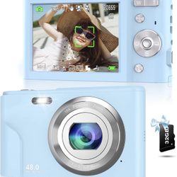 Digital Camera, 1080P 48MP Autofocus Kids Video Digital Camera with 32GB SD Card 16X Digital Zoom, Compact Point and Shoot Vlogging Mini Camera for Te