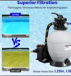 Pool Pump and Sand Filter with 6-Way Valve and Automatic Timer