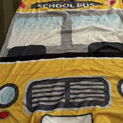 School bus motif toddler, blanket, lightweight