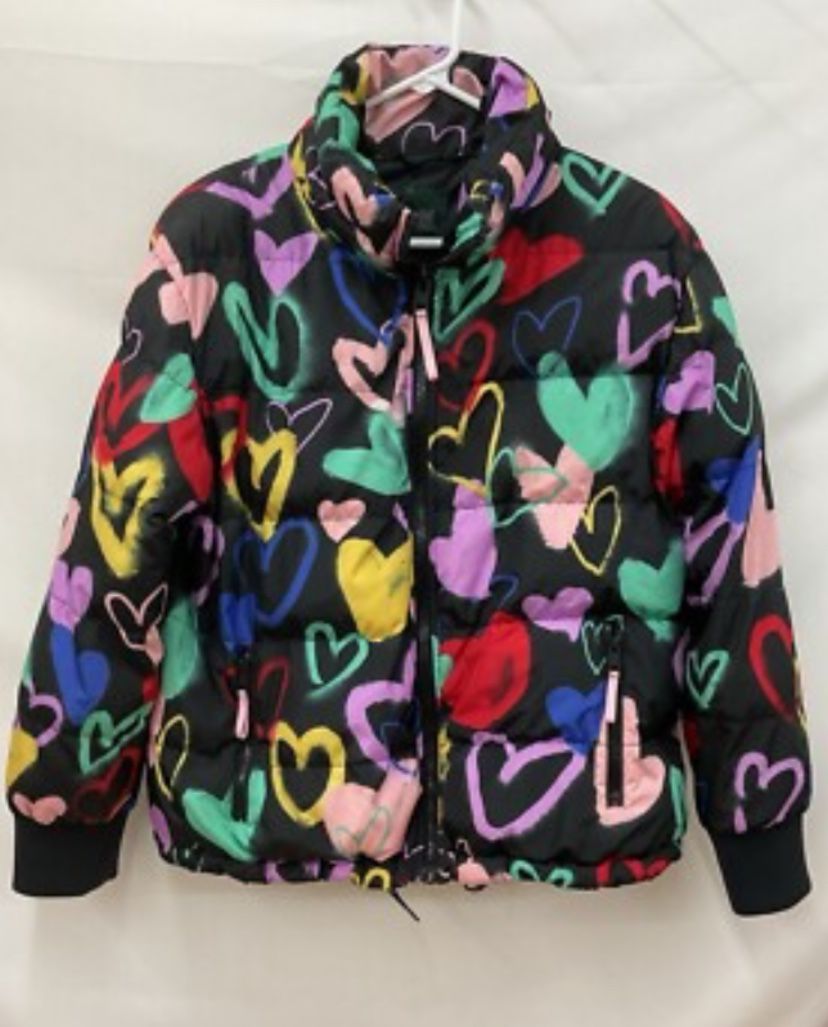 Wild Fable Womens Puffer Jacket Black With Colored Hearts Size L