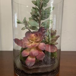 Succulent Garden In Glass Hurricane On Moss