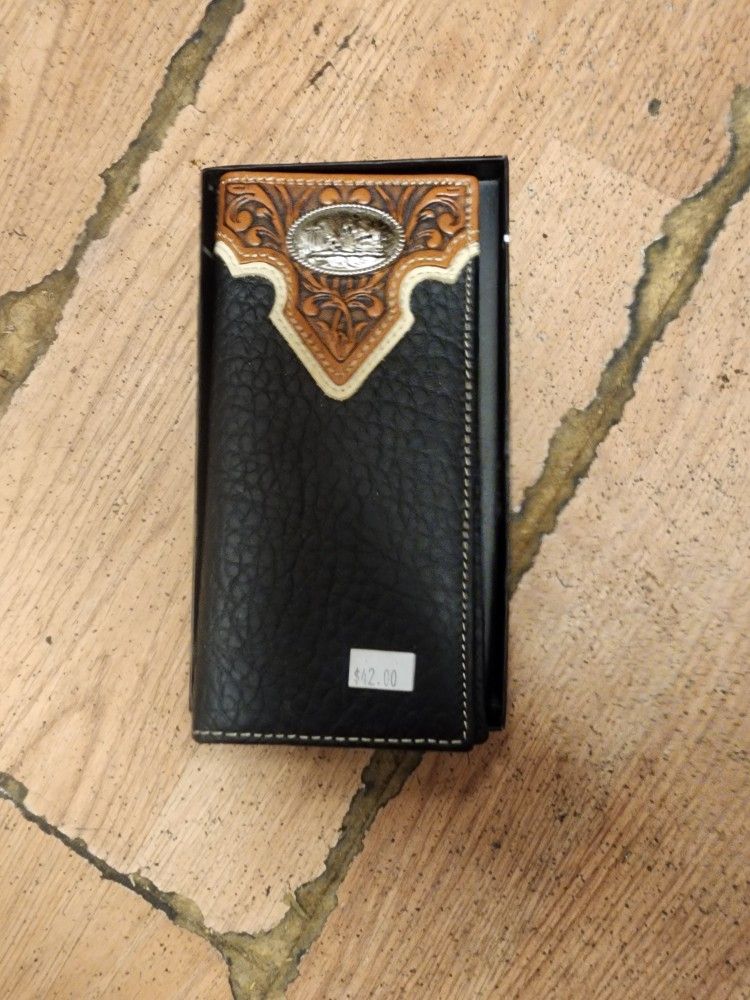 Western Tooled Genuine Leather Horse Men's Long Bifold Wallet in 2 colors