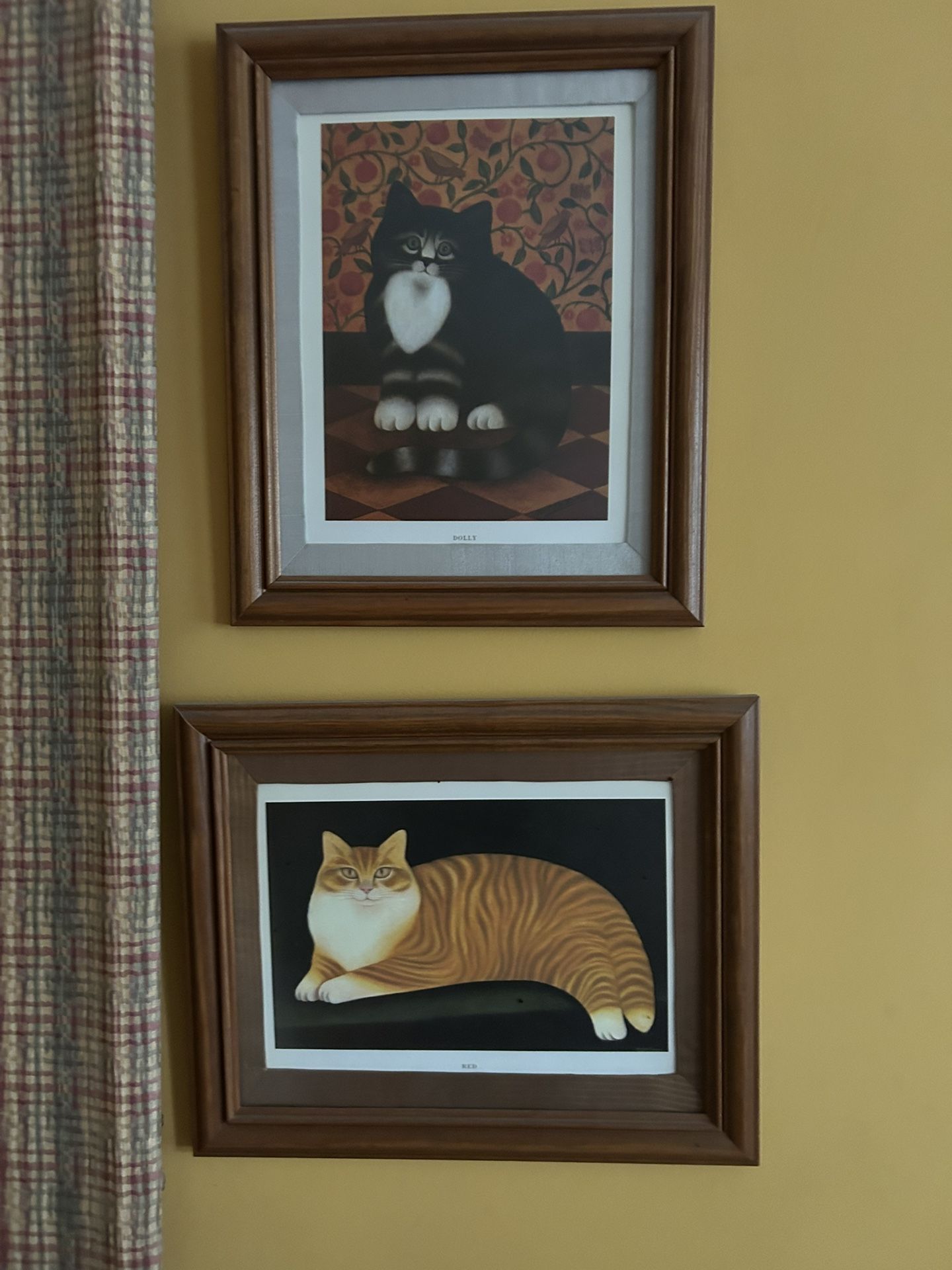 2 Framed Cat Prints, About 14x16”