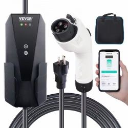 Level 1+2 Portable EV Charger, 16 Amp 120V or 240V, Electric Vehicle Charger with 28-Foot Charging Cable NEMA 6-20P Plug NEMA 5-15 Adapter, Plug-in Ho