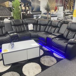 Power leather sectional with LED light and speaker