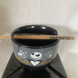 Jack Skellington Large Ramen Bowl With Chopsticks 