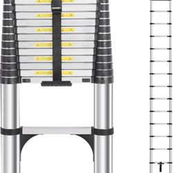 Telescoping Ladders 15.5 FT Aluminum Ladder - One-Button Retraction Collapsible Extension Ladder for Home,RV,Attic & Loft, Lasts 330 LBS with 2 Triang