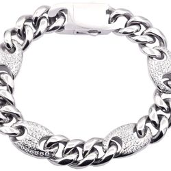 Mens 10mm Stainless Steel Mariner Curb Chain Bracelet 