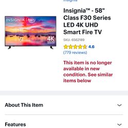 Insignia FireTV F30 Series LED 4K 58”