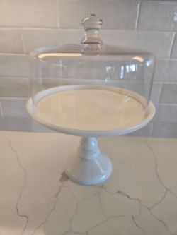 ✨️White Ceramic Cake Stand with Glass Dome✨️