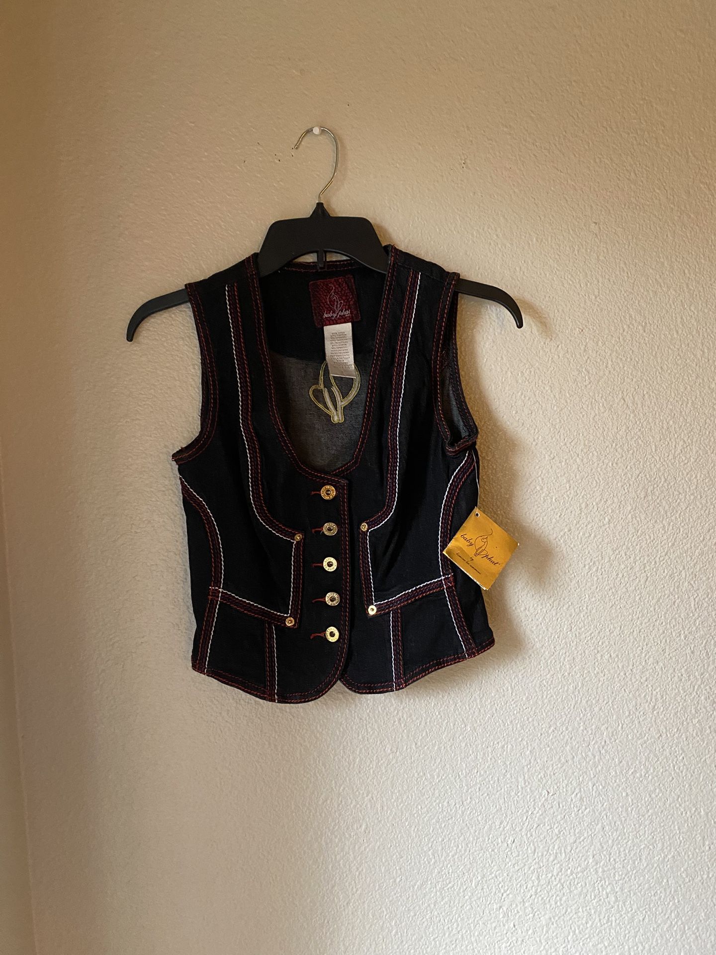 Brand New Woman’s Baby Phat brand Black Denim Vest Up For Sale 