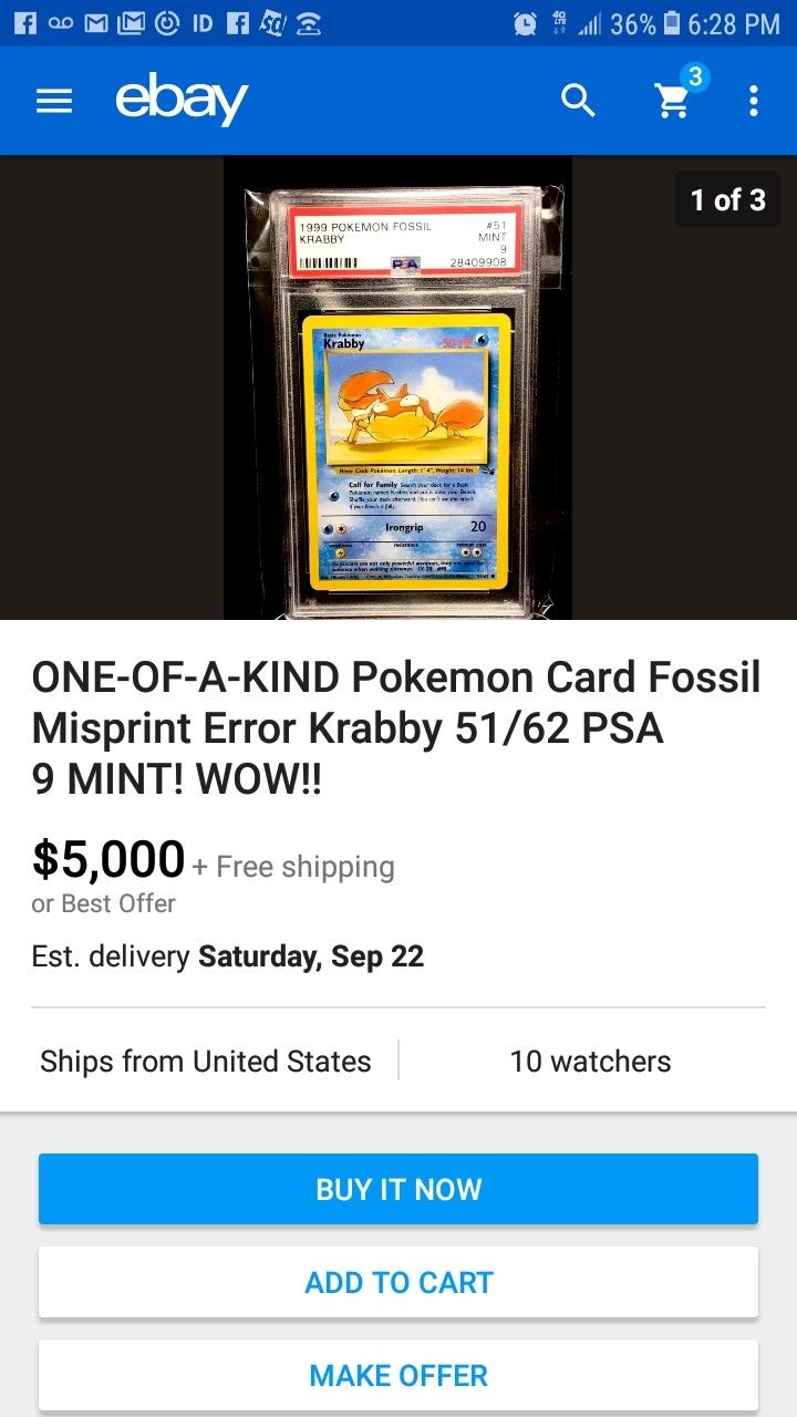 Krabby Pokemon card mess up misprint extremely valuable and rare