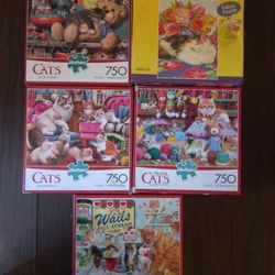 Lot Of 5 Cats Jigsaw Puzzles 13.00