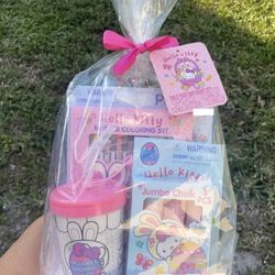 New Hello Kitty Pastel Pink & Blue Build Your Own Easter Basket 5 Piece Set NIB