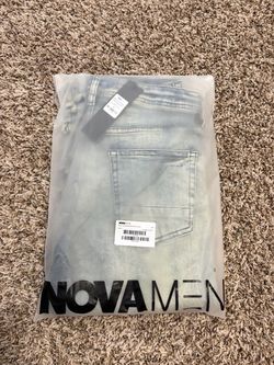 Fashion Nova Men’s Fray Stacked Skinny Flare Jeans Size 30 Vintage Blue