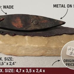 WADE Signed Sculpture – Metal on Stone Brutalist Art – Orig. Price $1145