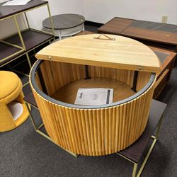 Maru Oak Round Coffee Table with Storage, Oak