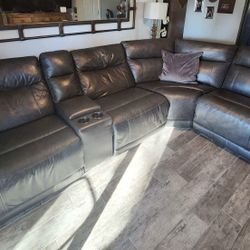 Brown Leather Full Electric Reclining Sectional Couch