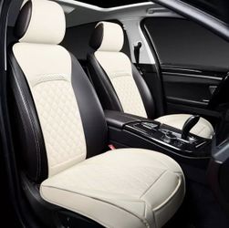 2 Pack Off White Toyota Front Car Seat Covers, Leather Waterproof Seat Protector Custom Fit
