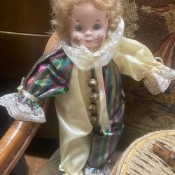 Vintage Creepy Clown Porcelain Doll 