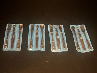 VTG/MCM 1:12 Scale Miniature/ Dollhouse Metal Silverware Cutlery Sets-Blue Blister Packs Lot of 4