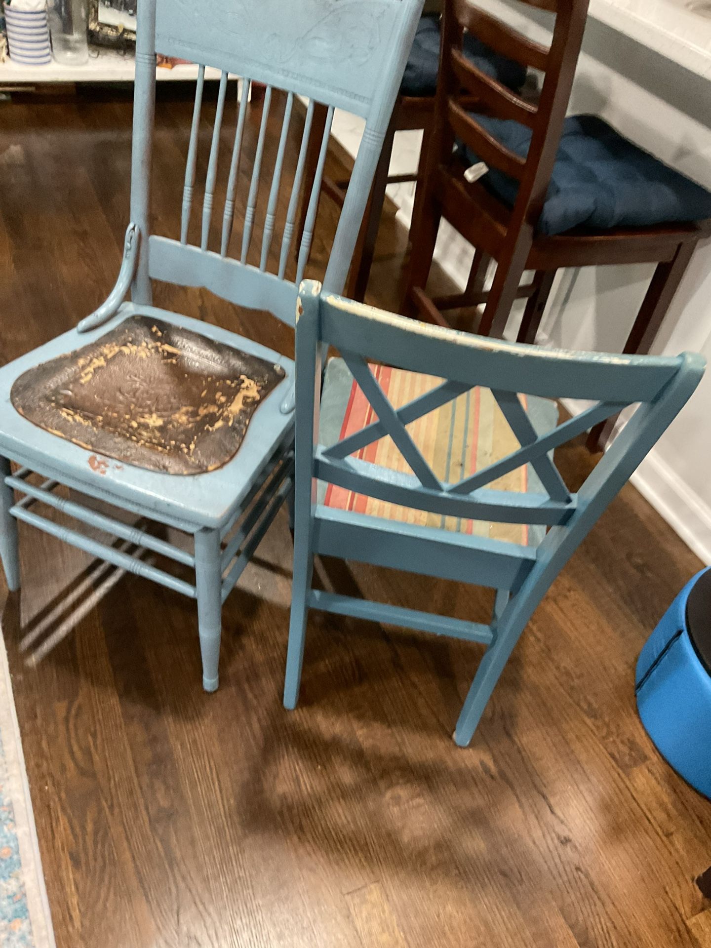 Two Beautiful, Vintage Blue Chair, Need A Little Work (NO SHIPPING)