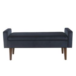 Brand New HomePop Modern Velvet Storage Bench in Dark Navy 