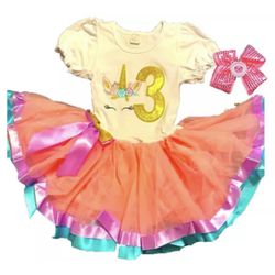 Unicorn Birthday Party 3rd 3  Tutu Dress Pink