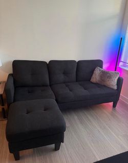 Modern Black Futon w/ Matching Ottoman – Great Condition