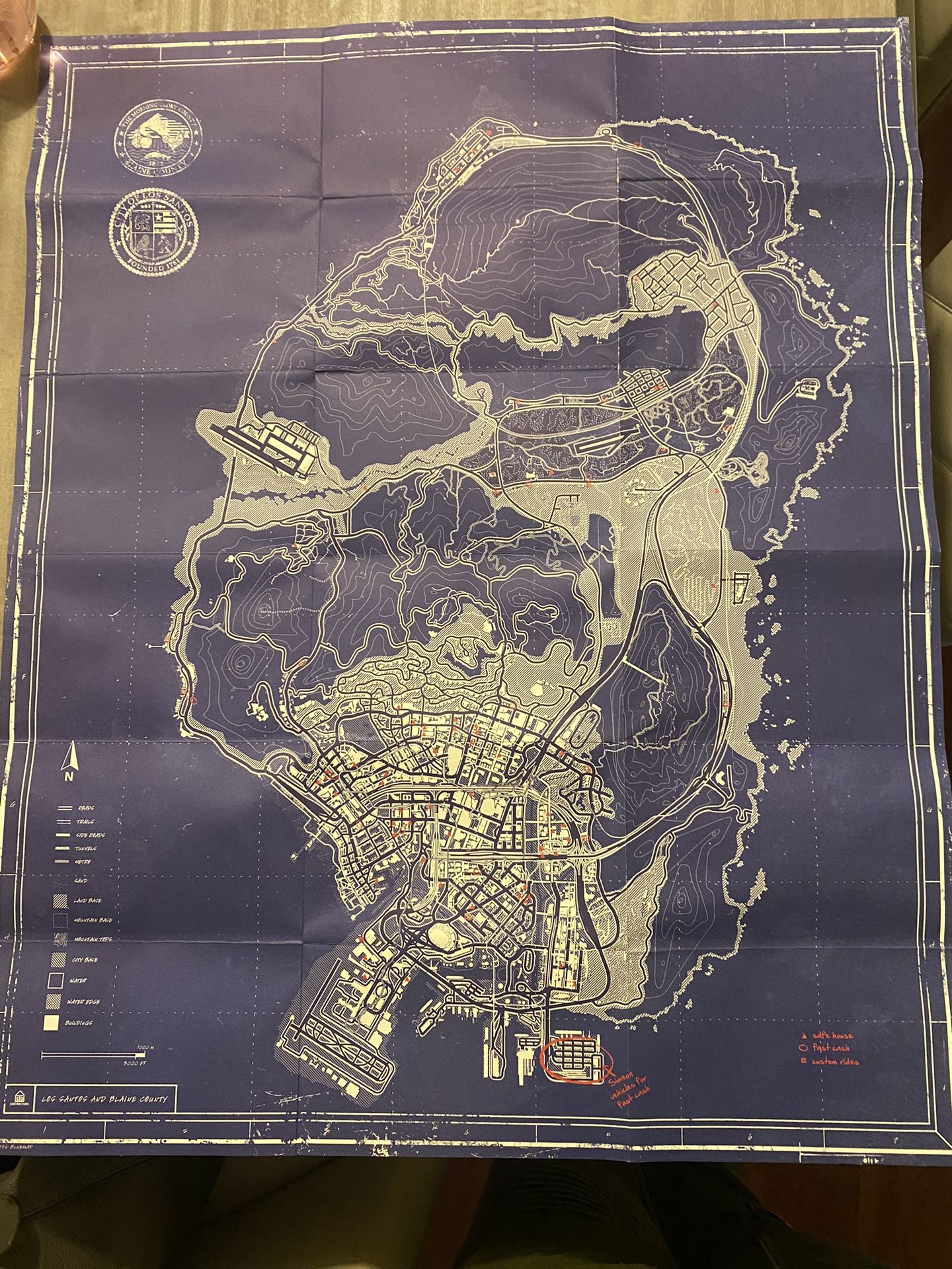 Grand Theft Auto V GTA 5 Blueprint Los Santos Map UV Black Light Secrets