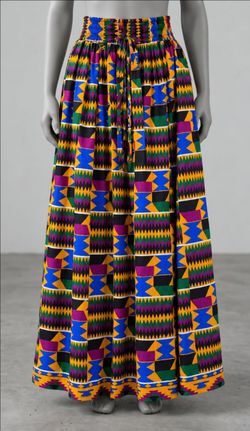 Women's Colorful Geometric Print Maxi Skirt – Stretch Waist & Pockets