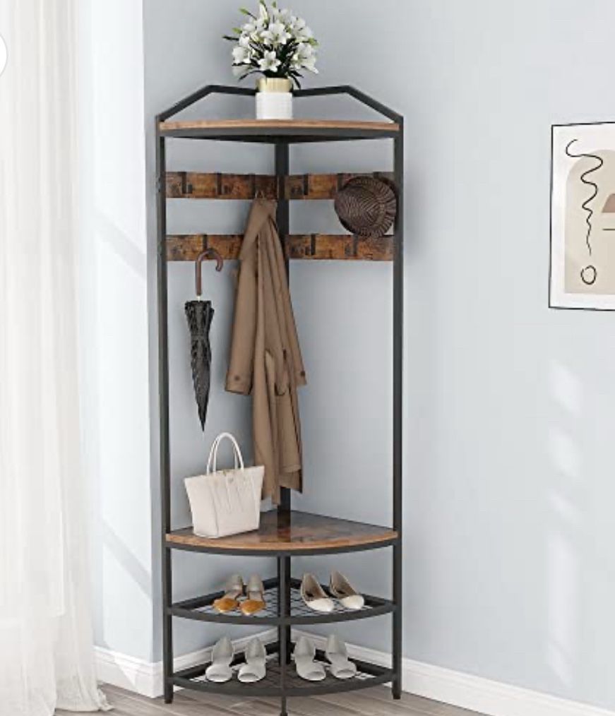 Corner Hall Tree with Shoe Bench & Coat Rack