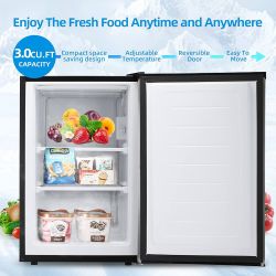 3.0 Cu.ft Upright Freezer, Compact Mini Freezer with Removable Shelves, Adjustable Thermostat,Reversible Door Hinge, Quiet Mini Freezerfor Home/Office