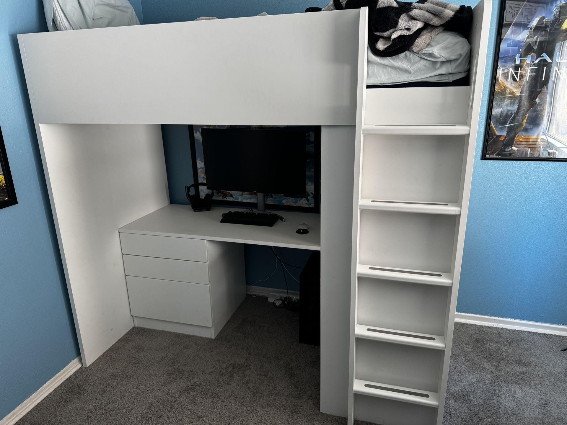 SMÅSTAD Loft Bed, White White / With Desk With 4 Drawers, Twin (IKEA)