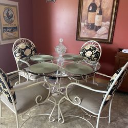  Rought iron Glass Top Table  4  Chairs