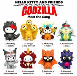 2026 McDonald's Hello Kitty Godzilla Sanrio Kaiju collab full/all 8 figures lot
