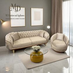 💥Great Saving💥Velvet Ember Collection three-seat and Armchair Beige Living Room Set