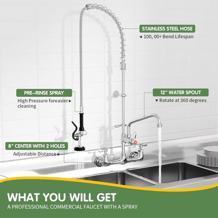 TOLSUNY Kitchen Faucet Wall Mount with Pre Rinse Sprayer, Wall Mounted Kitchen Sink Faucet. (Classic, 43